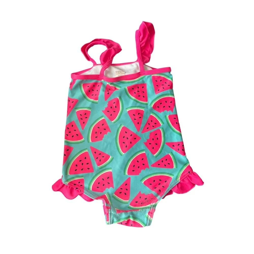 Girls Watermelon One Piece Swimsuit 18-24M Pink Teal Ruffle Swimwear
